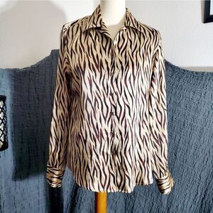 Anne Klein NWOT 100% Silk Animal Print Blouse Size Small